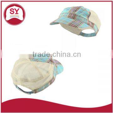 Fashion Plaid Mesh flat top Military Army Style Trucker Cap