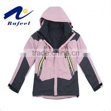 pink contrast with black winter outdoor ski jacket