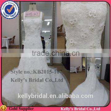 modern design strap make of high quality lace with beading royal blue and white wedding dresses