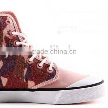 Pink camo upper high top rubber sole vulcanized sneaker comfort cheap fancy shoes women casual canvas shoe woman shoes 2016