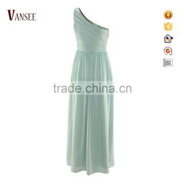 Plain style pleated skirt sleeveless one shoulder evening dress