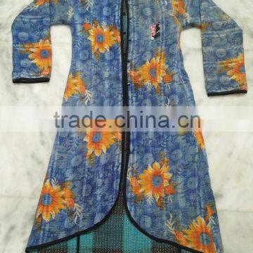 wholesale price 2016 New Indian Designer Antique Vintage kantha Long Reversible Jacket Reversible jacket Jaipur manufacturer