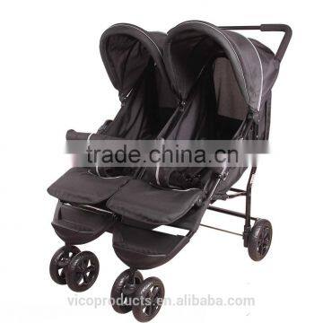 Steel frame and 2 hands folding twins baby stroller