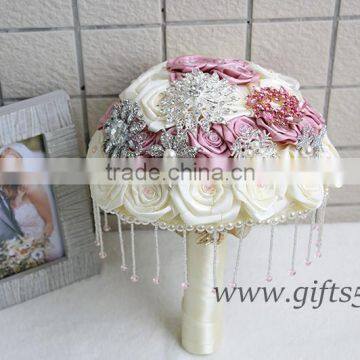 Elegant Bridal Bouquet Wedding Bouquet Made by Satin Roses Brooches Handmade Vintage Inspired Alternative photo-2