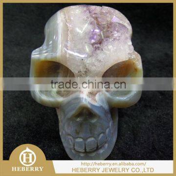 3" 0.27KG Unique agate hand made crystal geode skulls