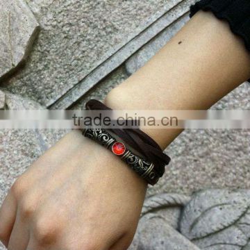 cheap simple braided ladies genuine leather bracelets luxury stones