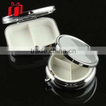 Round Shaped Metal Pill Box In 3 Case With Mirror