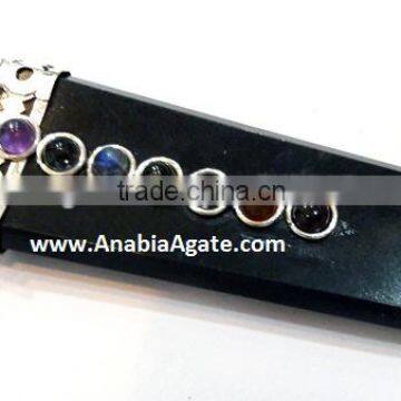 Black Jasper Chakra Flat Stick Pendant With Chakra Cabs : Wholesale Gemstone Chakra Pendants for Sell photo-6