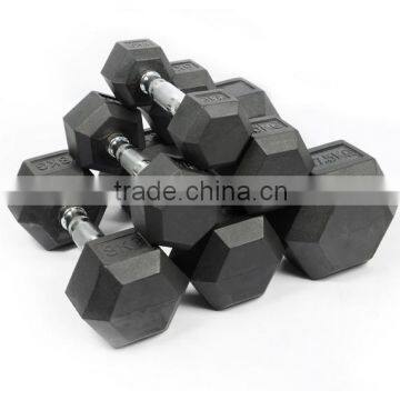 black rubber coated hex dumbbell