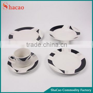 30Pcs black elegant ceramic dinner set service with cup and plates