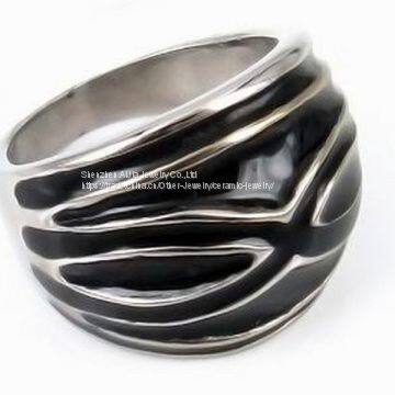Mens Black Smooth Titanium Stainless Steel Biker Ring Silver photo-3