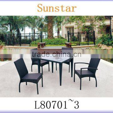 Outdoor Black Rattan Chairs and Table with Glass L80701