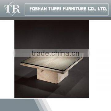 Modern Luxury Travertine Base Glass Top Coffee Table photo-5