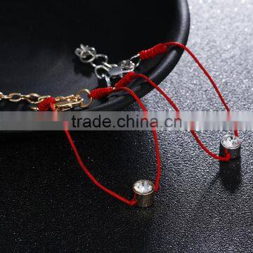 Tiny Clear Round Diamond Charm Luck Red String Bracelet Cubic Zirconia Gold Charm Luck Red Thread Bracelet