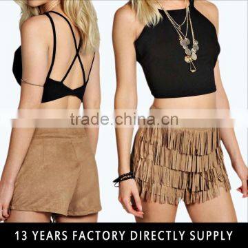 BOUTIQUE SUEDE PANTS TASSEL TRIM SHORTS