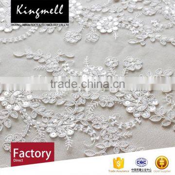 Custom digital printing polyester textile 3d flower lace embroidered fabric for women wedding dress