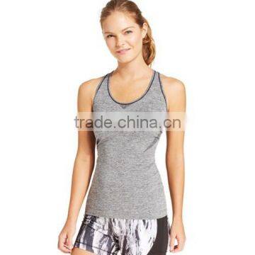 2016 New Arrival Ladies' Slim Fit Styel Gym Sexy Plain Black Seamless Scoop Racer Back Printing Tank Top