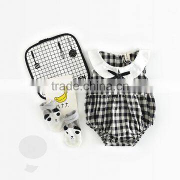 2017 baby girls black and white checker jumpsuit