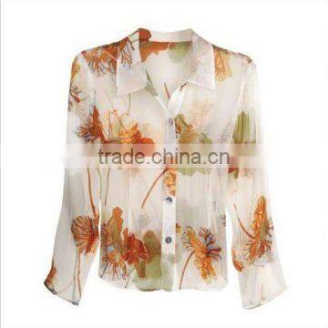 Abstract Flowers Ivory Women Silk Blouse