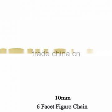 Gold Plated 10 MM 6 Facet Figaro Chain Necklace