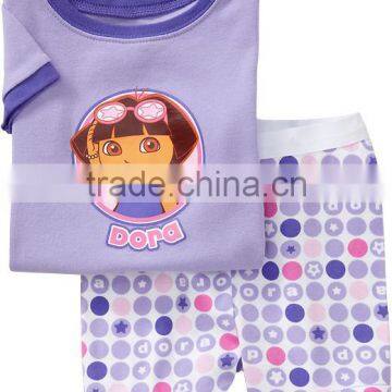 fashion girls purpl dora cartoon pajamas suits baby cartoon cotton sleepwear