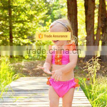 Baby Swimwear Blue Yellow and Aqua Stitching 2 Piece Suit Girl Swimsuit photo-3