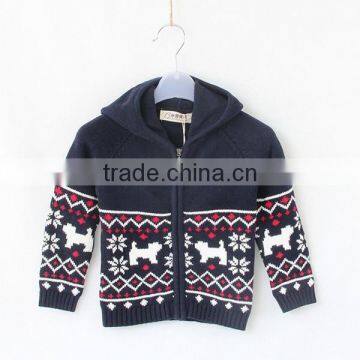 Kids wool sweater hooded xmas knitting cardigan