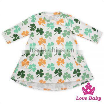Casual Children Clothing Printed Long Sleeve Short Front Long Back With 2 Pockets Baby Girl Dress Net Frock Design photo-3