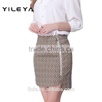 elegant printed short ladies office uniform skirts with zip decoration