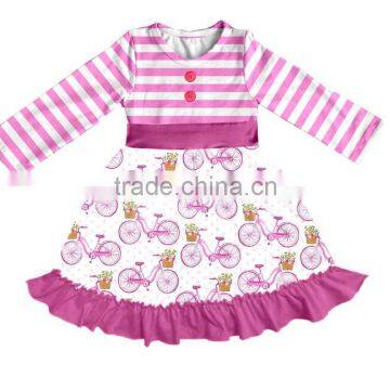 New Fashionable Little Girl Clothing Sleeved BIKE PATTERN Cloth Skirt frock design Baby Girl Cotton Dresses