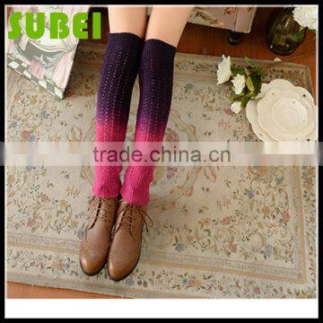 Japanese winter thick soft vertical stripes twist high leg warmers,colour gradient knitting warm heaps sox boots