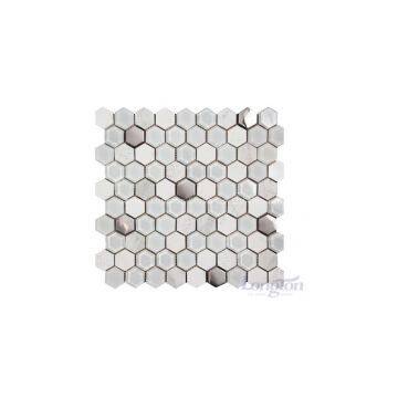 Hexagonal Mosaic Glass Tile Backsplash with Shell, White