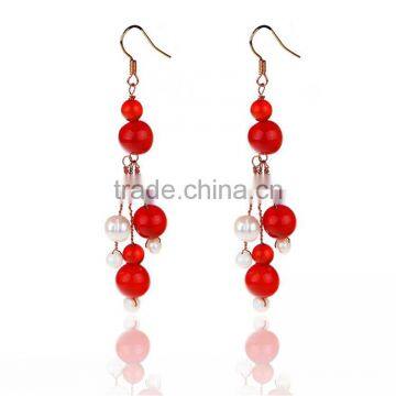 New 2014 Red color copper chain Agate Earrings CA135