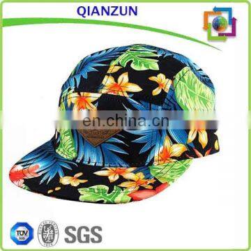 Leather Back Strap Print Pattern Hat Custom Logo 5 Panel Hat Wholesale photo-2