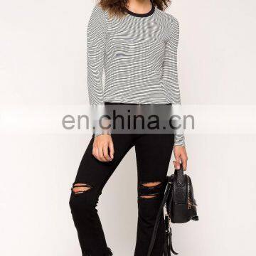2017 New Fashion Custom Wholesale Long Sleeve Striped t Shirt for Women photo-2