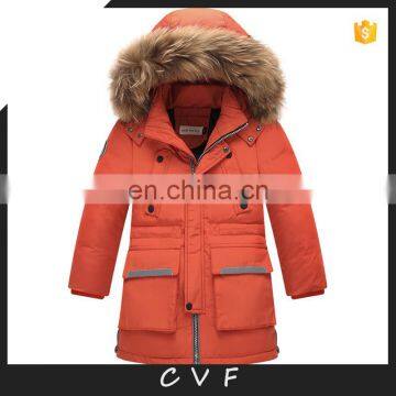 Children teenager winter hoodie down jackets with big real fur collar