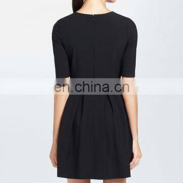 CHEFON Pleated Skirt Fit and Flare Stretch Wool Crepe Latest Casual Dress Designs photo-2