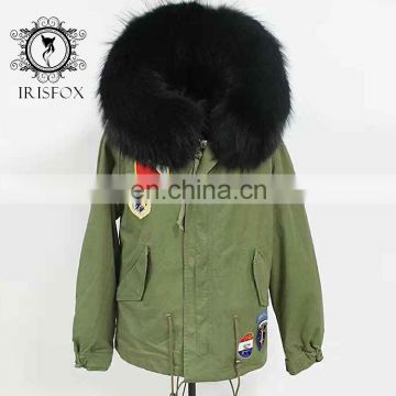 ladies winter overcoat army green parka real fox fur with hood