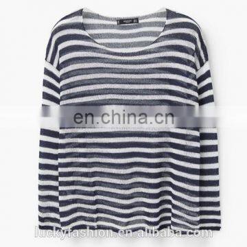 Stripe pattern knitted fabric long sleeve women sweater