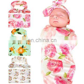 Newborn Baby Swaddle Receiving Blanket With a Matching Headband Set