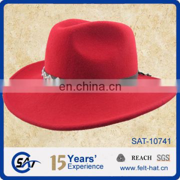 wholesale red wool felt cowboy hat for travel, outdoor hat