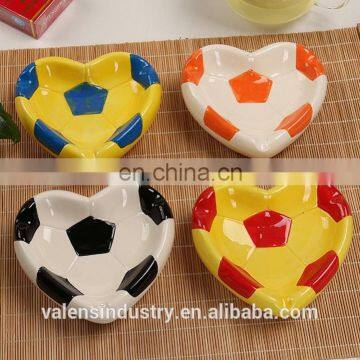 Custom Colorful Ceramic Heart Shape Football Design Ashtray