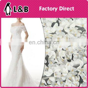 cheap stock 3D shirt embroidery mesh flower fabric polyester