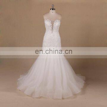 Decent Mermaid Style Beads Lie Around Sweet Heart Lace Wedding Dress