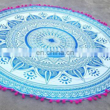 blue color pink pom pom round omra design 72 inch beach mat latest fashion in USA