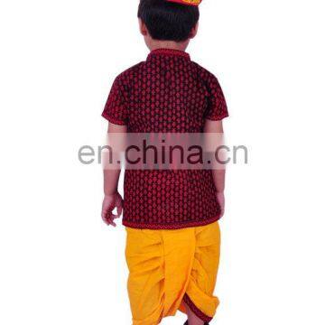 Rajasthani Dress Boy's Dhoti Kurta & Turban, Indian Traditional, Ethnic, Handmade, Yellow Angrakha Set, Kedia Dress Cotton photo-2
