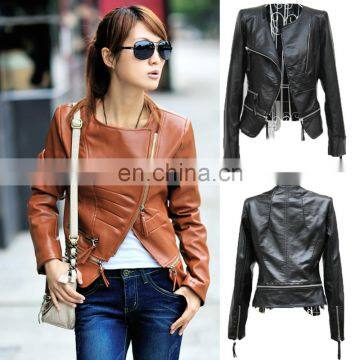 Women's Factory Popular Gartment Dyeing pu Leather Spring Autumn Jacket for