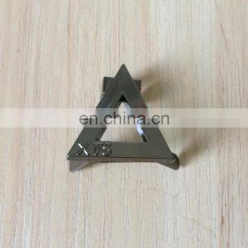 personalized cut out triangle shape metal logo bag plate