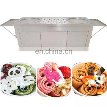 Double round flat pan double pan with 10 tanks stir fried ice cream making roll making machine