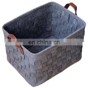 handmade foldable rectangular felt storage basket with handle for clothes